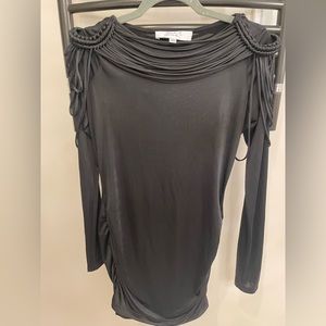 Black silk Badgley Mishka. detail on shoulder and neck. Rushing on the sides.